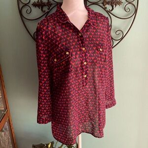 EUC a.n.a Slip-On 3/4 Sleeve Blouse Black/Red/Purple SZ LTall
